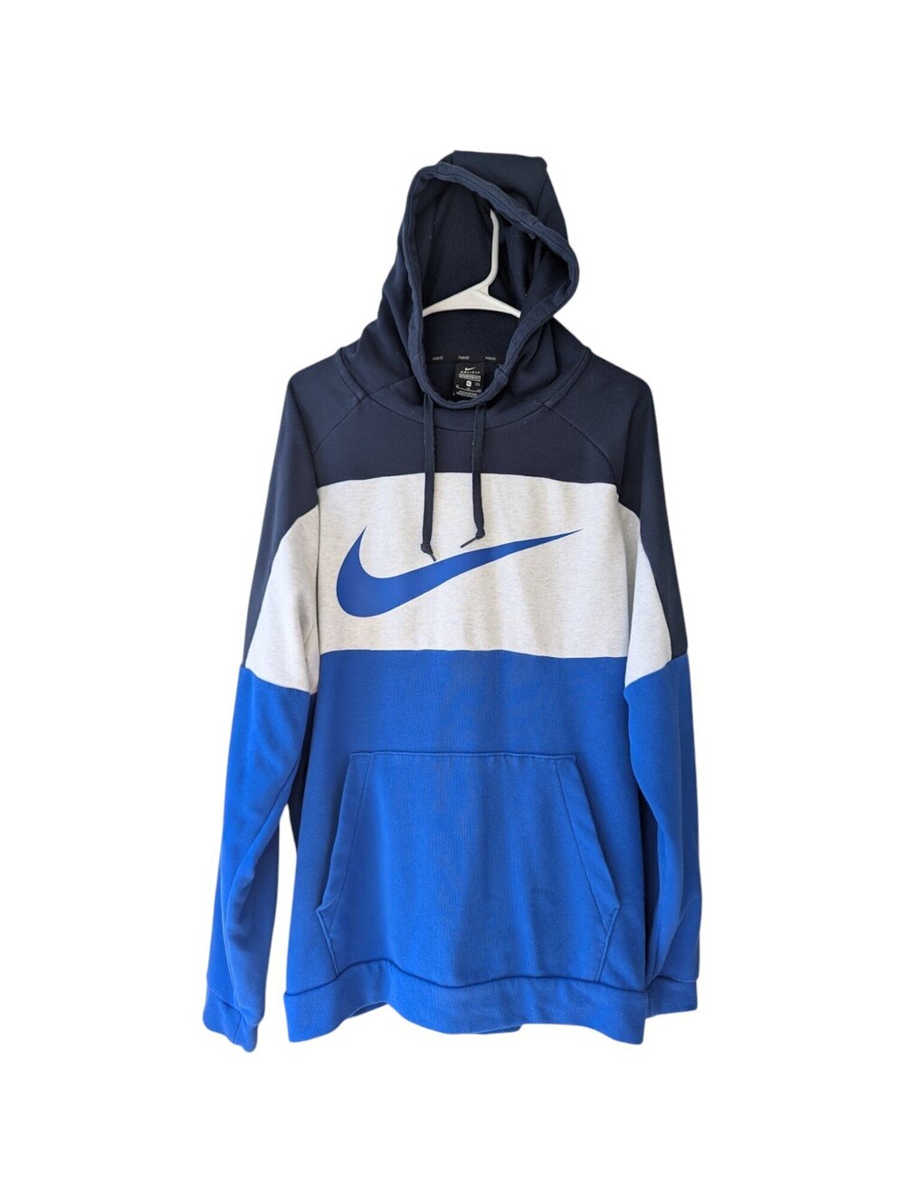 Nike Dri-FIT Hoodie XL Gray Blue Colorblock Pullover Swoosh Fleece Sweatshirt